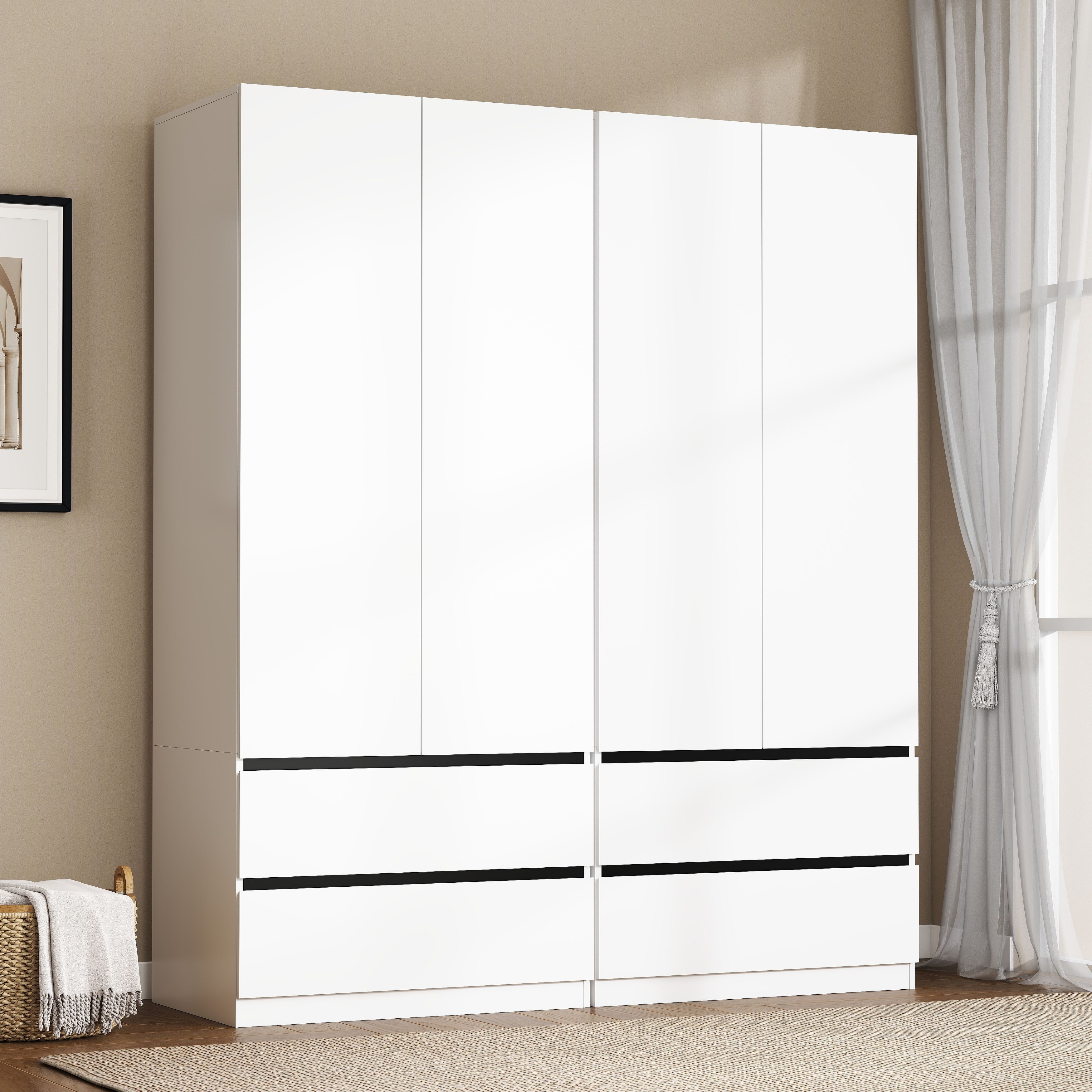 75" Large Modular Armoire Wardrobe Closet with 4 Drawers, Clothes Organizer Closet with Storage Shelves