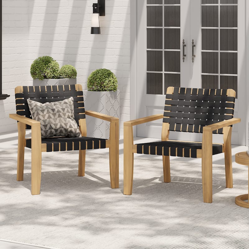 Christopher Knight Home - Hilary Acacia Wood Woven Rope Outdoor Club Chairs, Set of 2 - Light Teak + Black