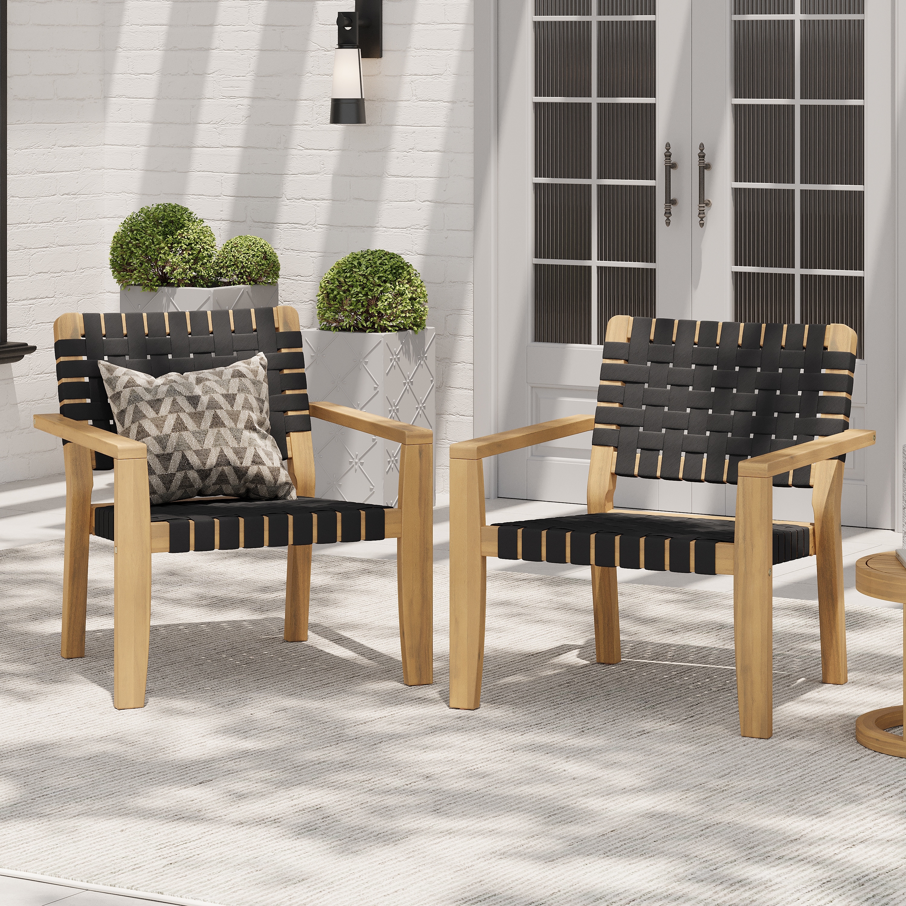 Christopher Knight Home - Hilary Outdoor Acacia Wood Woven Rope Club Chairs, Set of 2