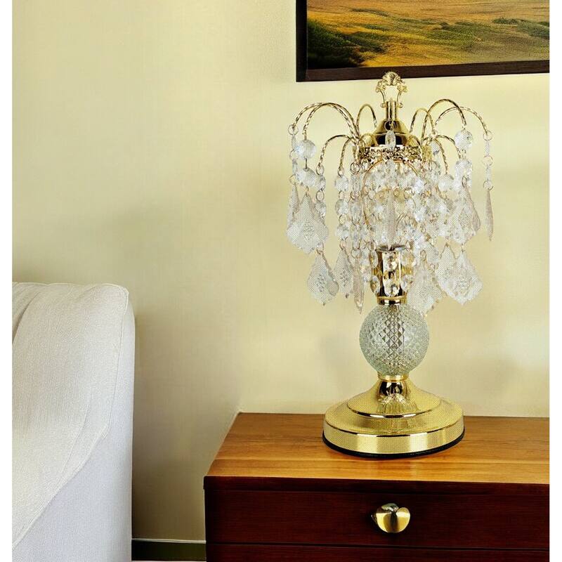 HomeRoots 15" Gold And Faux Crystals Chandelier Style Table Lamp - Small