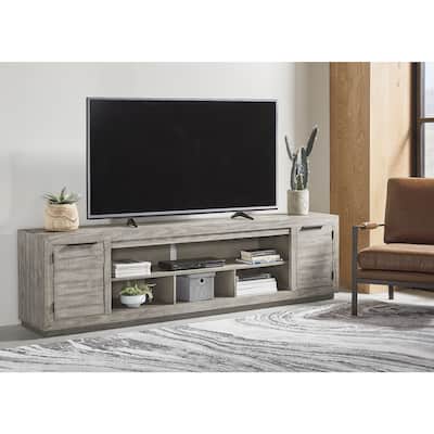 Signature Design by Ashley Naydell Gray Extra Large TV Stand with Fireplace Option - 92 inches in width