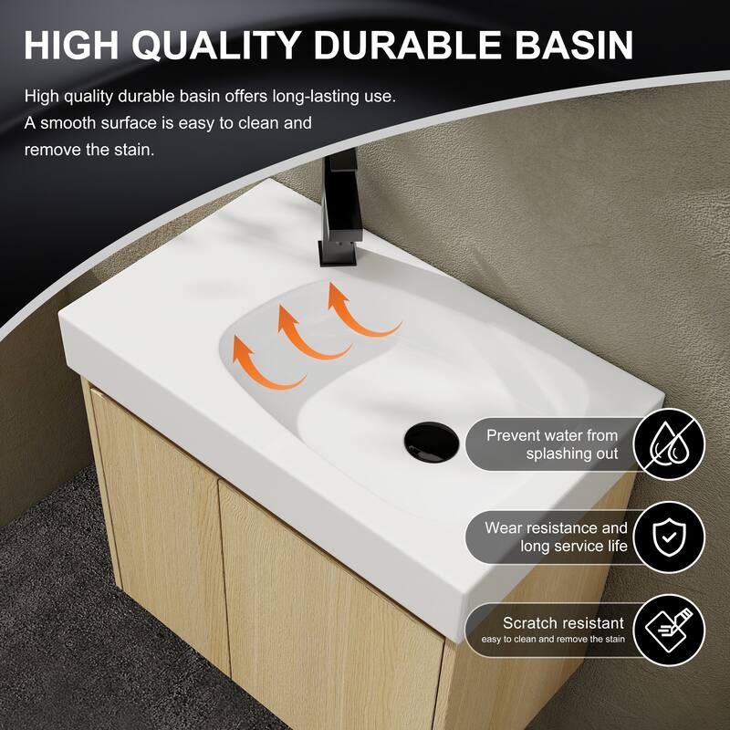 GDFStudio - Levistar Modern Wall-Mounted Bathroom Vanity with Scratch-Resistant Sink & Soft Close Door for Small Space