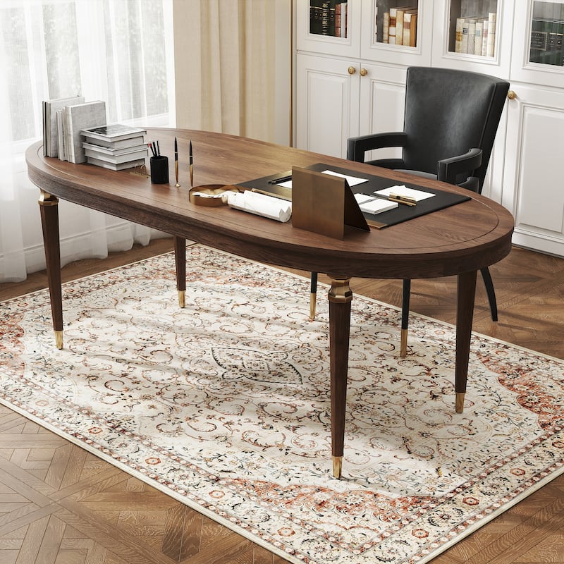 HOMCOM Area Rug 4x6, Machine Washable Rug, Non-Slip Classical Floral Print Floor Cover Foldable Carpet for Living Room - 3'6"