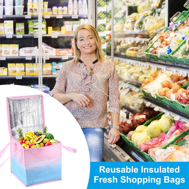 Insulated Grocery Bag Food Delivery Tote Food Container Pink Blue