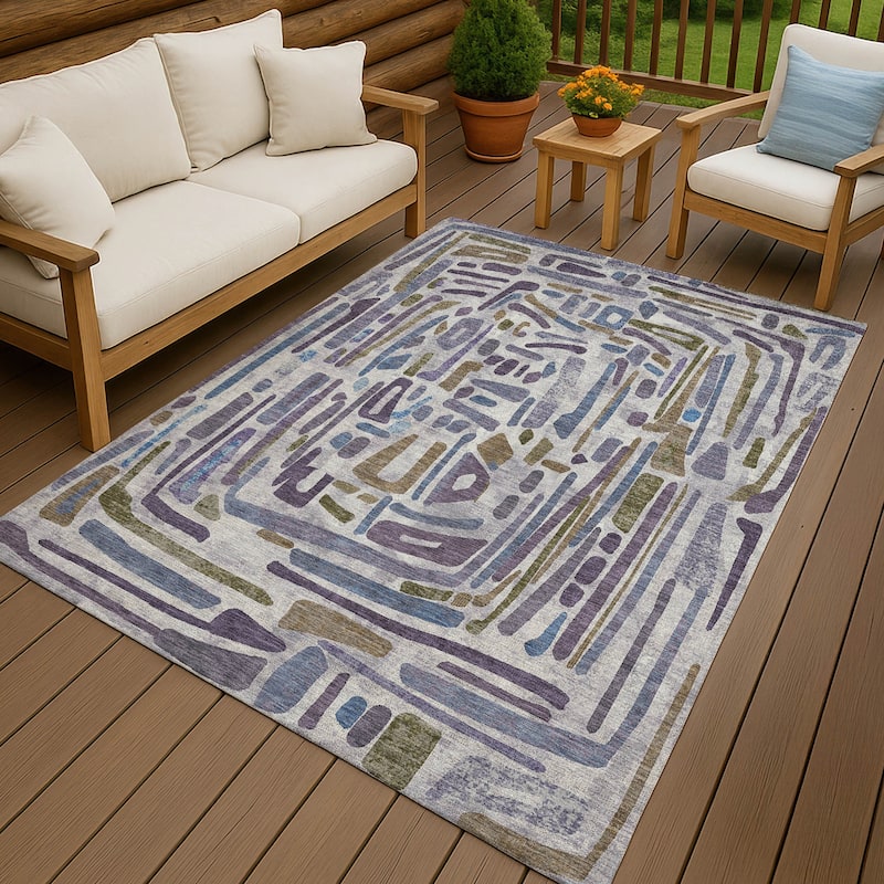 Machine Washable Indoor/ Outdoor Global Geo Chantille Rug - Purple - 2'6" x 3'10"