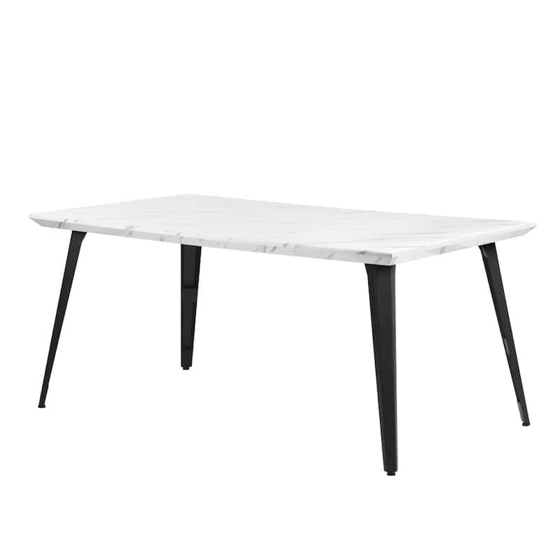 HomeRoots 63" White and Black Faux Marble and Metal Dining Table - 62.90 in. x 28.30 in. x 35.40 in.