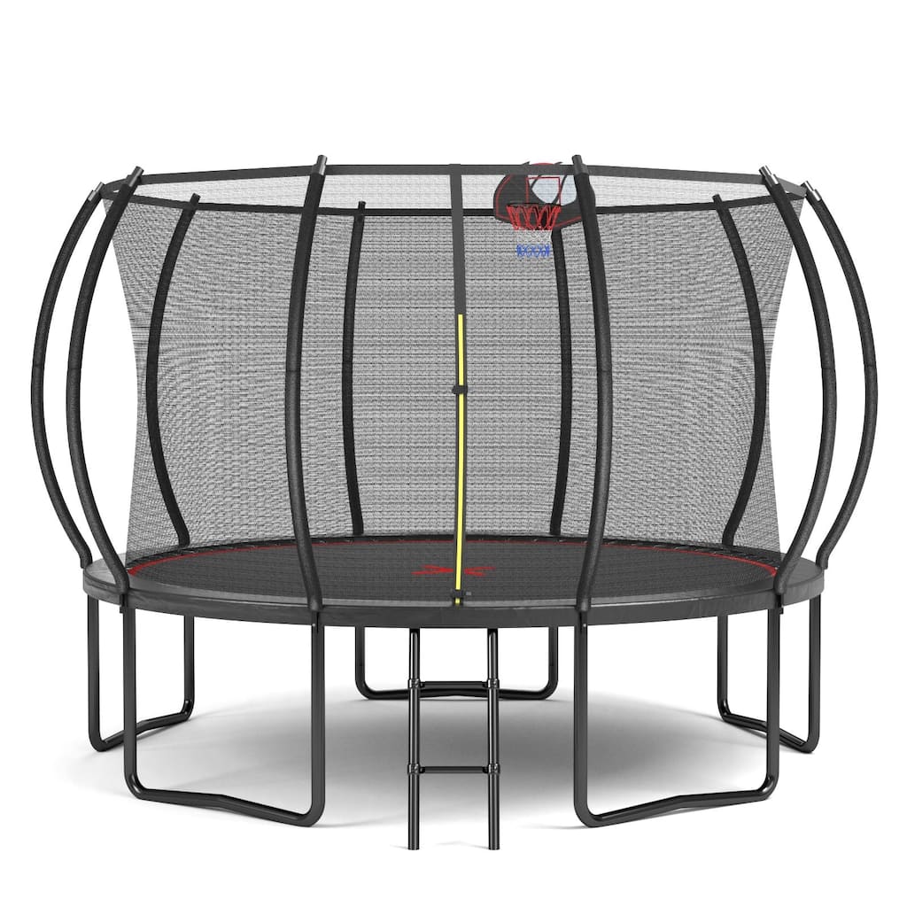 12FT Outdoor Trampoline with Safety Enclosure Net Basketball Hoop and Ladder