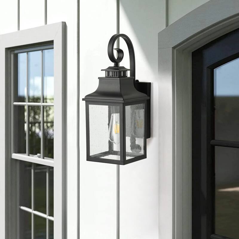 Modern 1-Light Black Finish Dusk To Dawn Sensor Outdoor Wall Sconce