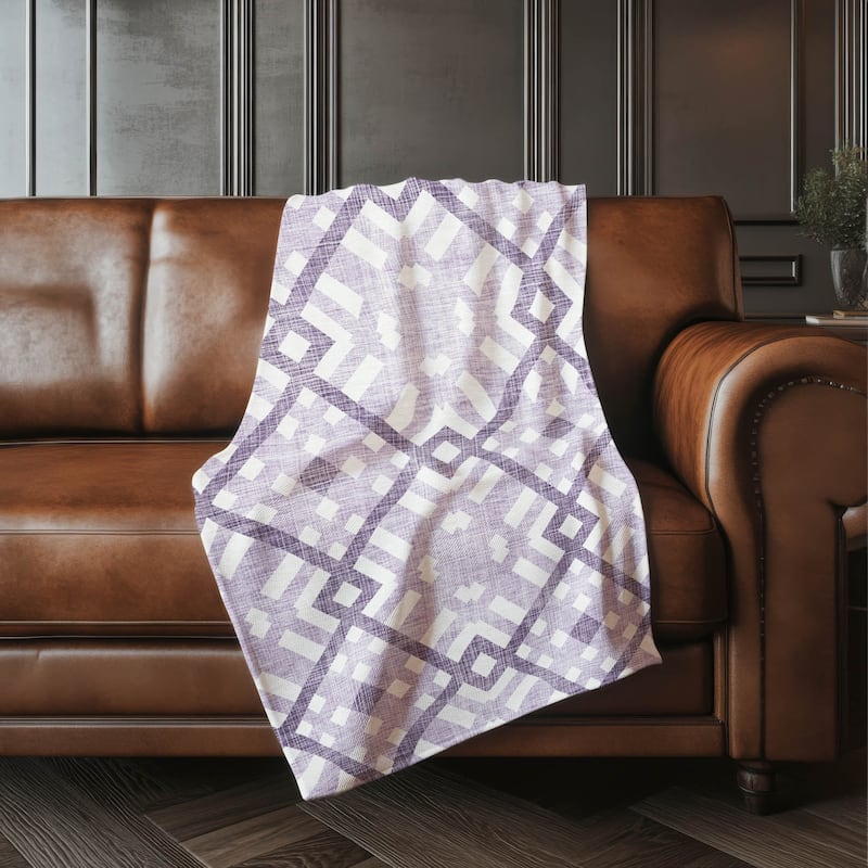 Premium Machine Washable Contemporary Geo Sherpa Throw Blanket - Purple - 4'2" x 5'10"