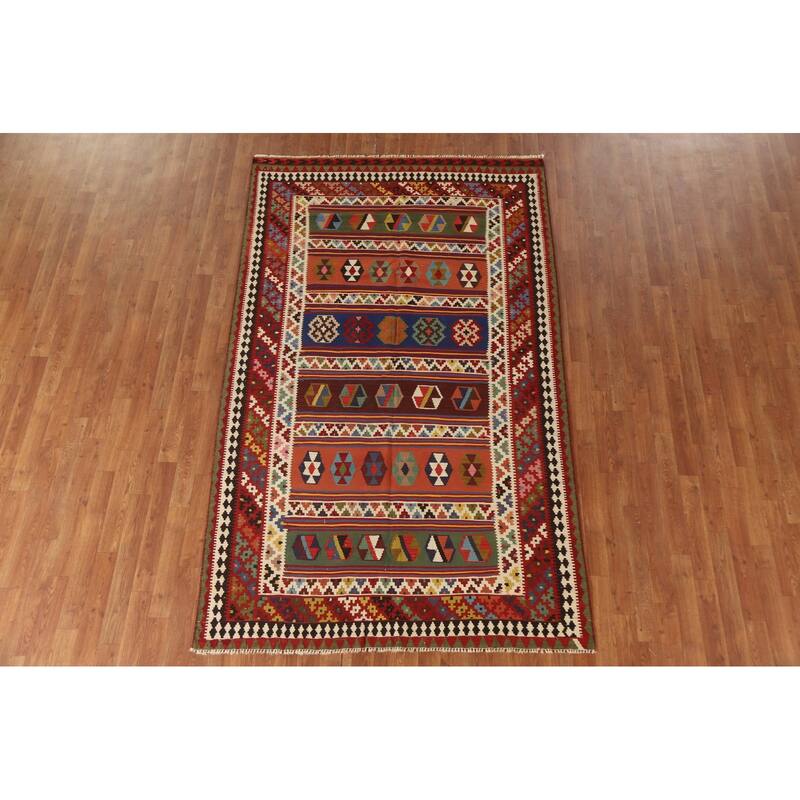 Kilim Qashqai Persian Vintage Rug Bedroom Hand-Woven Wool Carpet - 5'1"x 8'6"
