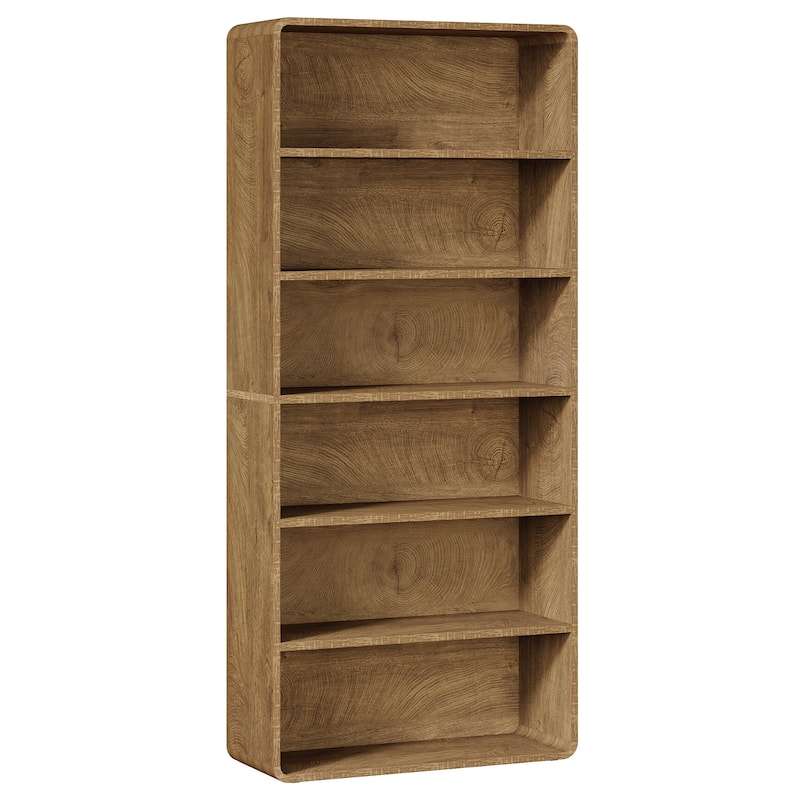 71-Inch Tall Bookcase 6-Tier Wooden Industrial Bookshelf with Storage