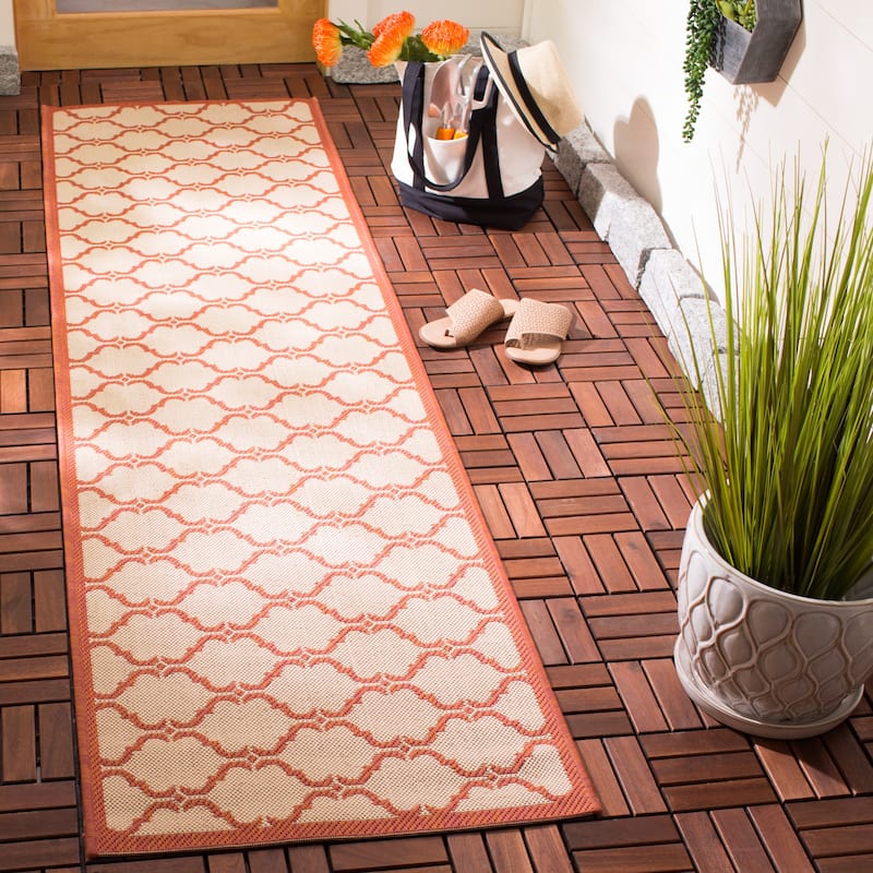 SAFAVIEH Courtyard Charleen Indoor/ Outdoor Waterproof Patio Backyard Rug - 2'3" x 8' Runner - Beige/Terracotta