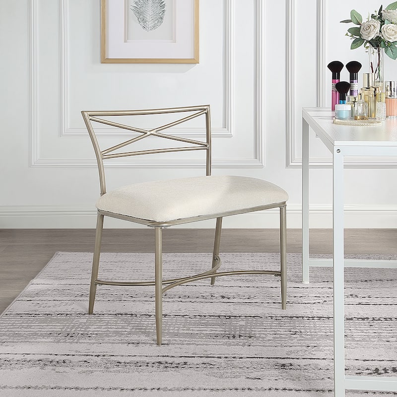 Azalea Park Champagne Gold Upholstered Iron Vanity Bench - Champagne Gold & Creamy White - 24.41 W x 19.29 D x 30.71 H"