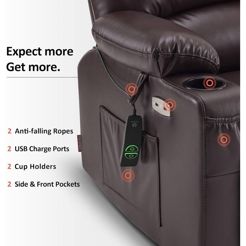 MCombo Large Power Lift Recliner Chair with Massage and Heat, Cup Holders, Side Pockets, Faux Leather R7092 (Large-Wide)