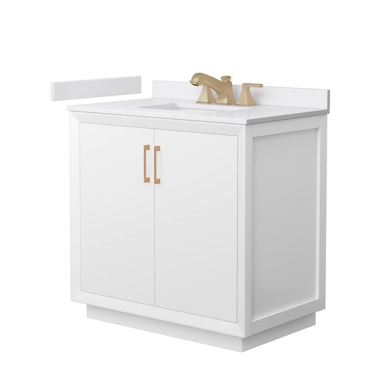 Wyndham Collection WCF4141-36S-VCA-US3MXX Strada 36" Free Standing - White / White Cultured Marble Top / Satin Bronze
