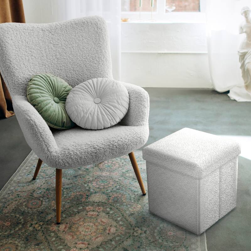 Sorbus Teddy Storage Ottoman Square Soft Sherpa Plush Tufted Footstool