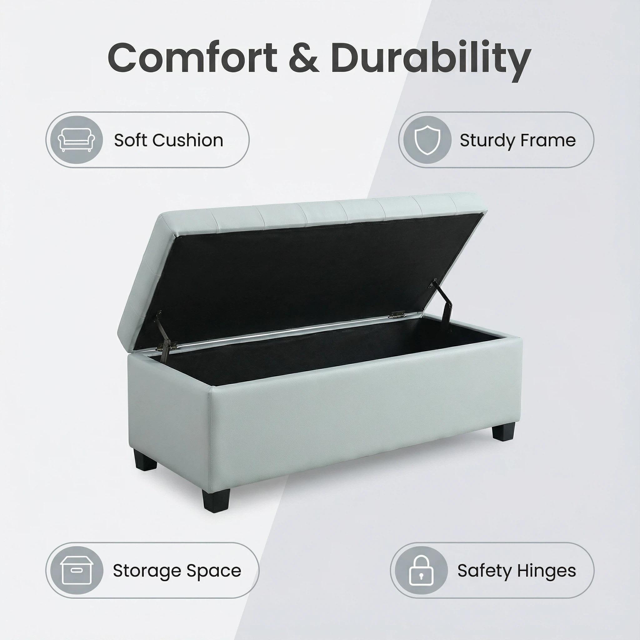 Storage Ottoman Bench With Tufted Design And Easy Lid Operation For Entryway