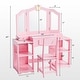 preview thumbnail 5 of 14, Kids Vanity Table And Chair Set, 2 In 1 Girls Vanity Storage Cabinet W/Tri-Folding Mirror - N/A