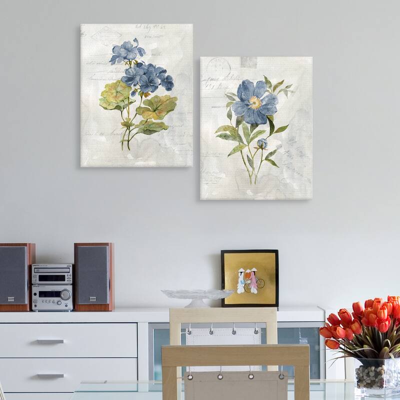 Blue Linen Geranium, Peony by Carol Robinson Canvas Art Prints