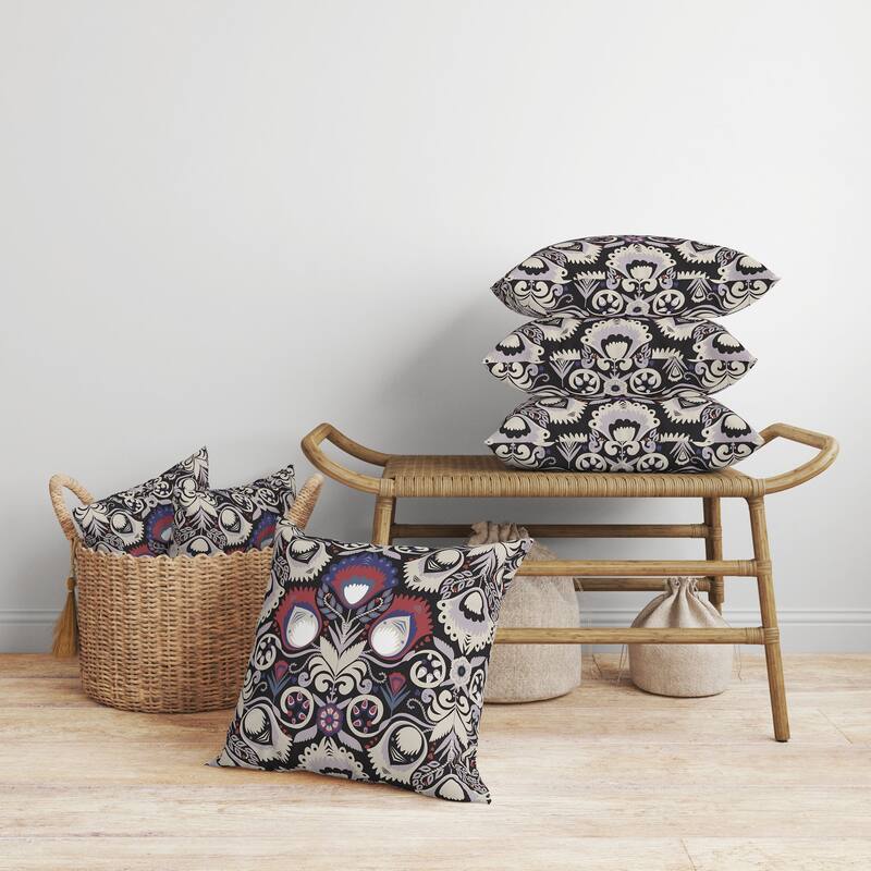 Whimsical Cat Eye Faux Suede Reversible Throw Pillow Black and Cream