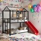 preview thumbnail 1 of 44, Modren Twin Over Twin Metal Bunk Bed House Bed With Slide,Solid Construction for Bedroom Black+Red