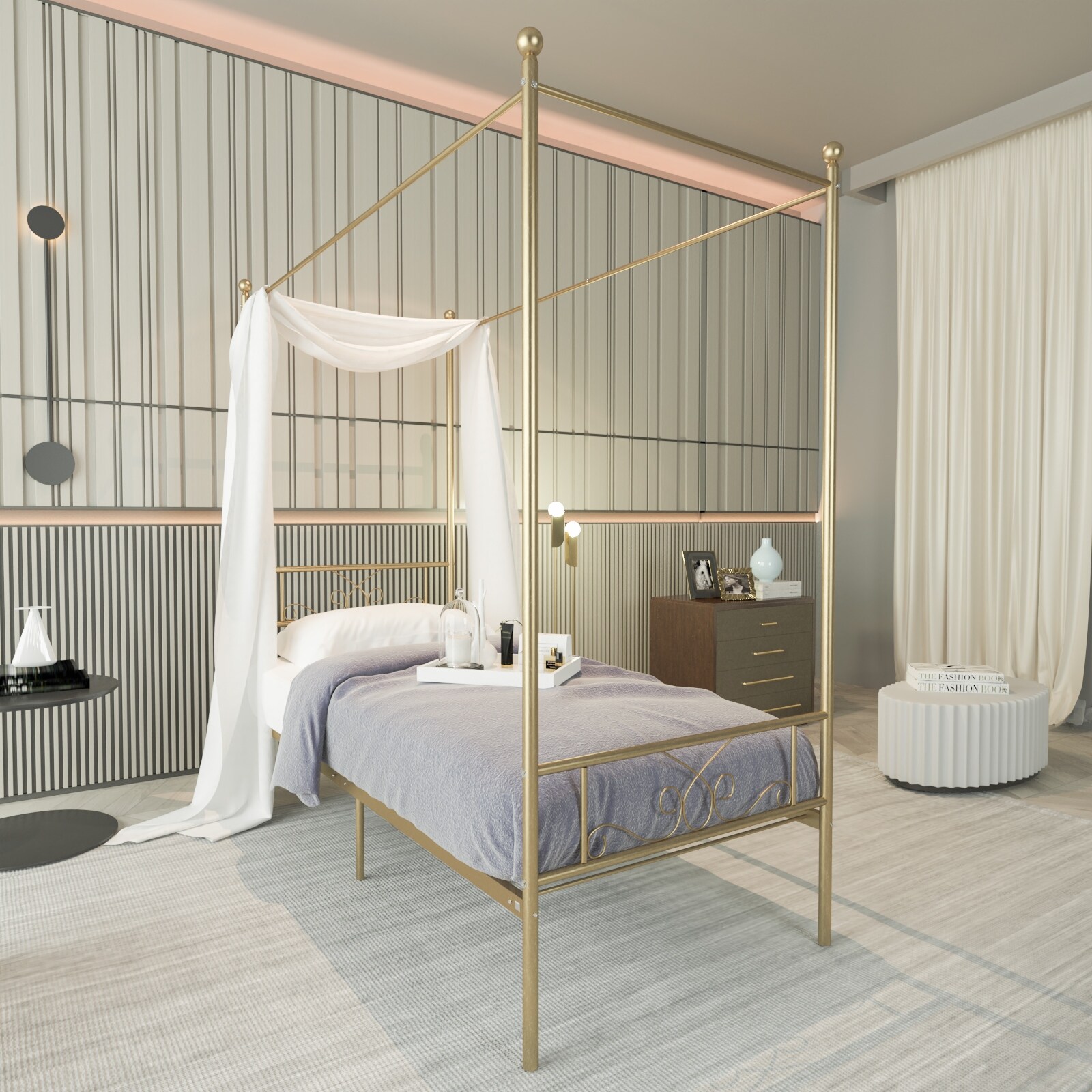 Shop Teraves 4 Post Gold Twin Metal Canopy Bed Platform Frame With