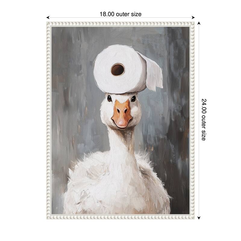 Kate and Laurel Sylvie Toilet Paper Roll on Cute Goose Head Bathroom Art Framed Canvas by The Creative Bunch Studio