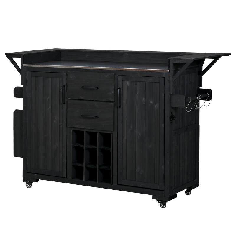 Roomfitters Outdoor Grill Cart and Kitchen Island, Stainless Steel Top, Portable Potting Bench with Storage, Wheels