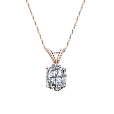 Auriya 1 carat TW Oval-cut Diamond Solitaire Necklace 14k Gold Certified (G-H, VS1-VS2)