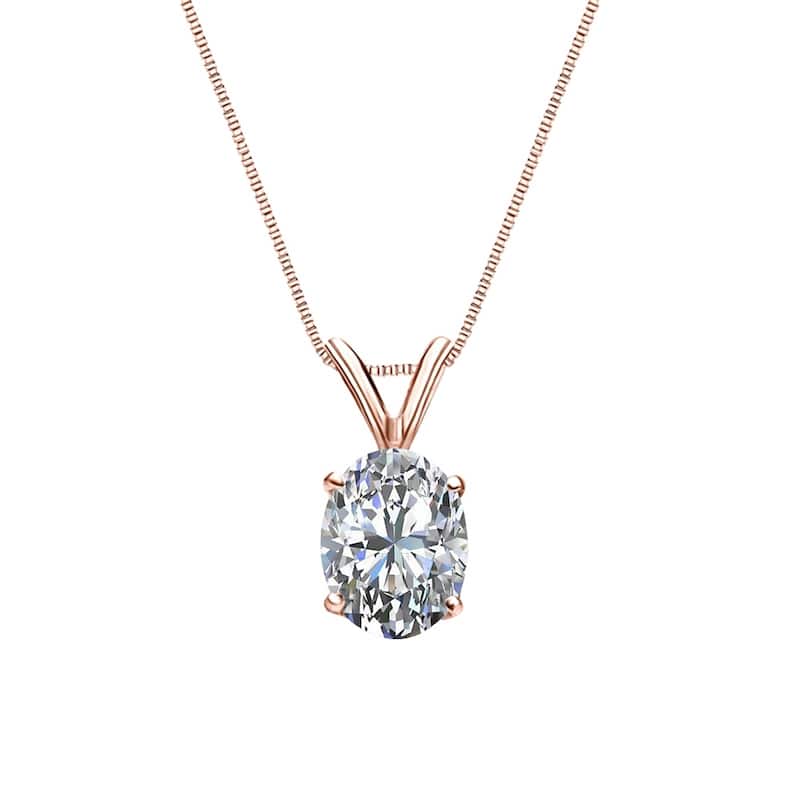 Auriya 1/4cttw Solitaire Oval Diamond Necklace 14k Gold (G-H, VS1-VS2) - Rose