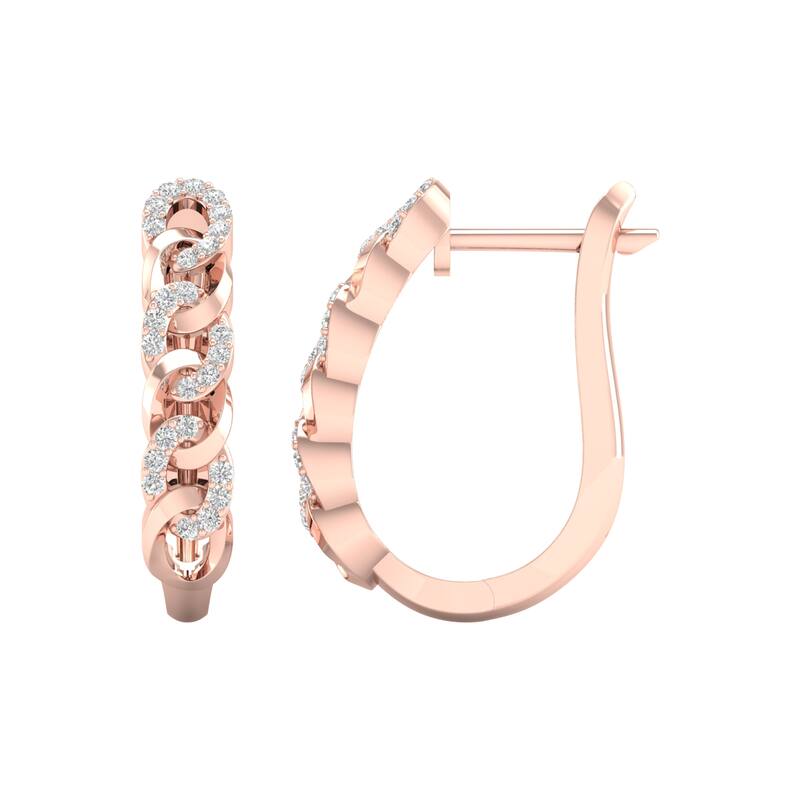 1/5ct TDW Diamond Cuban Link Hoop Earrings in 10k Gold for Women
