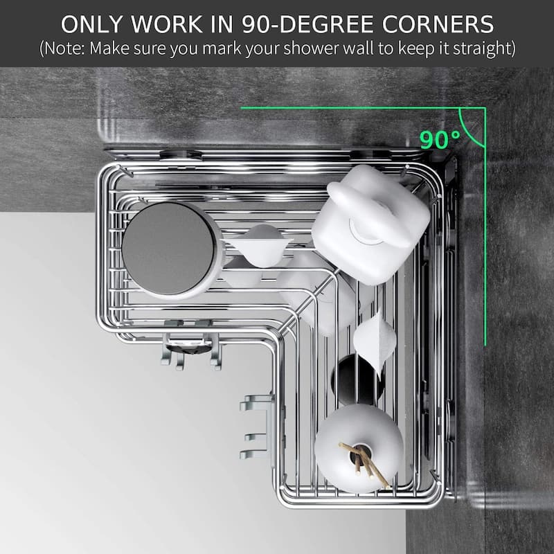 Adhesive Corner Shower Caddy Shelf Basket Rack with Hooks, 2 Pack On