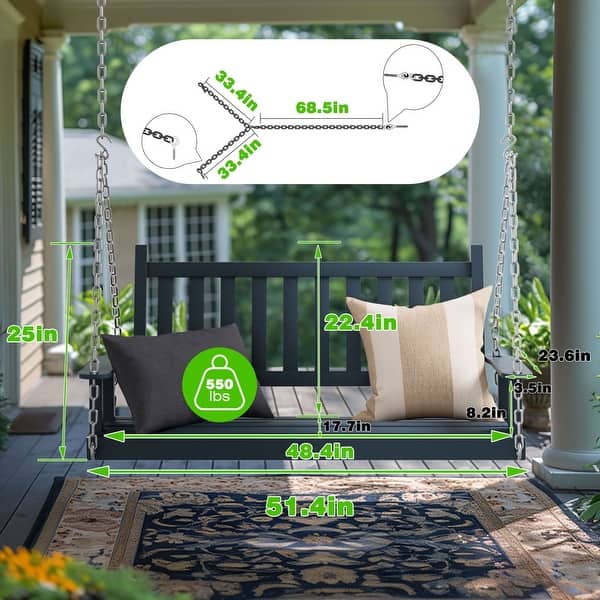 dimension image slide 0 of 3, VEIKOUS 4 ft. Outdoor Wood Hanging Patio Porch Swing with Chains for 2 Person