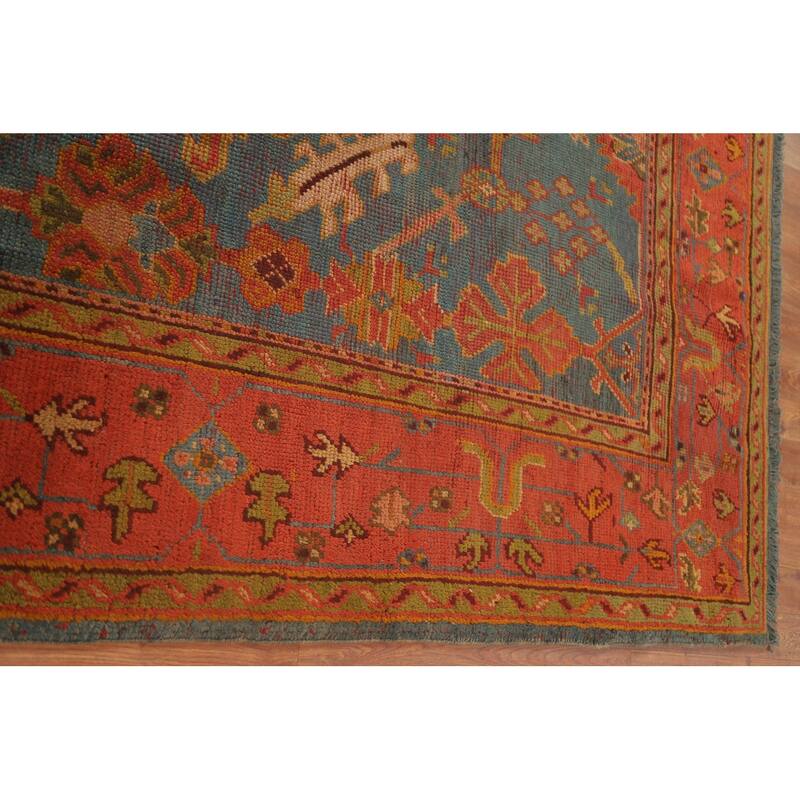 Hand Knotted Oriental 100% Wool Carpet Transitional Geometric Navy Blue & Blues Oushak Area Rug - 6' 2'' X 5' 11''