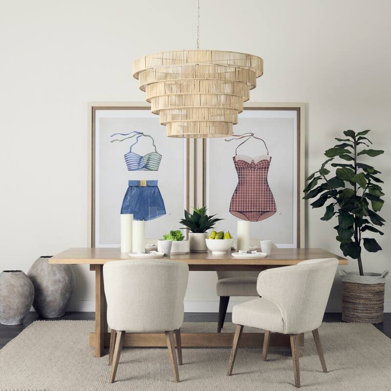 Marimba Natural Cane Multi-Tiered 6 Bulb Round Chandelier