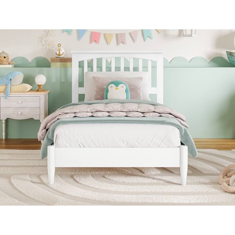 Solid Wood Low Profile Platform Bed - Twin Size, Modern Design, White Finish