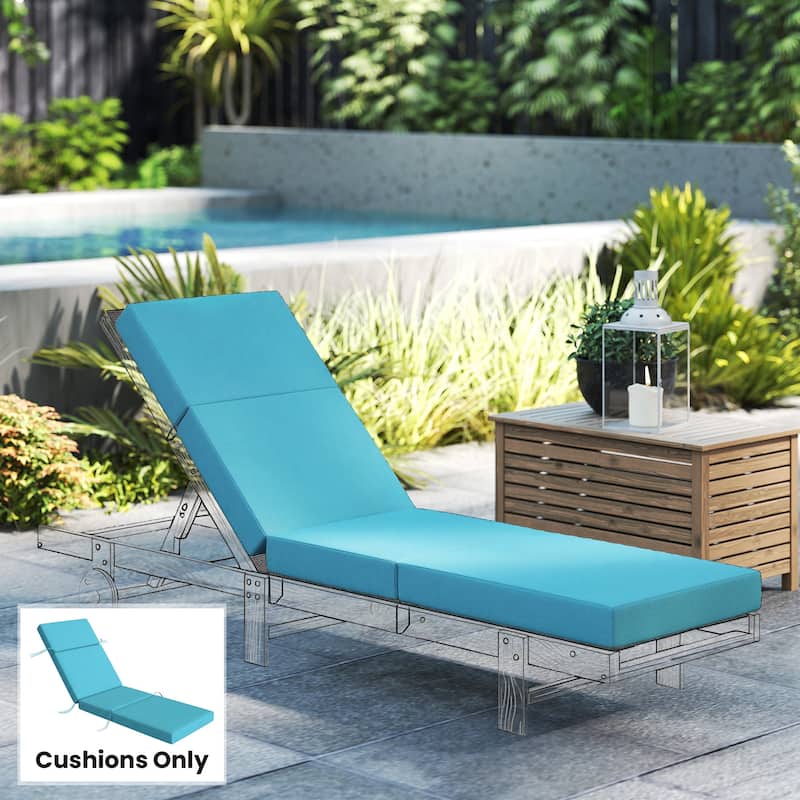 Outsunny Chaise Lounge Cushion, 4" Thick Outdoor Lounge Chair Cushion with Non-Slip Ties - Blue