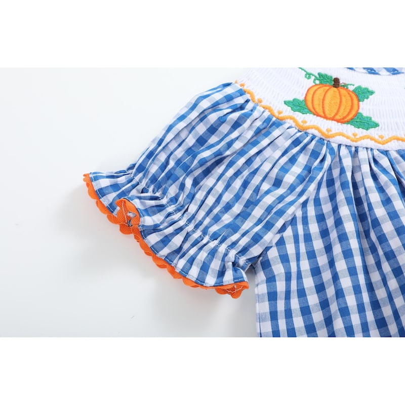 Lil Cactus Royal Blue Gingham Pumpkin Smocked Bishop Dress