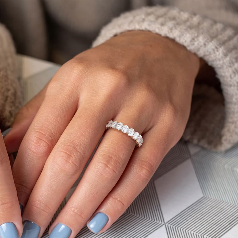 Miadora 3 4/5ct DEW Oval Cut Created Moissanite Eternity Ring in 14k White Gold