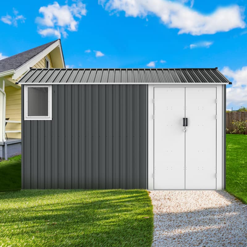 Galvanized Metal Storage Shed Tool Shed with Lockable Double Doors Garden Shed Pet Shed for Backyard - Dark Gray