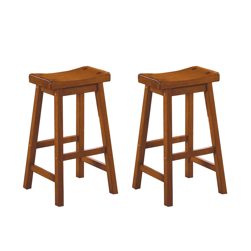 Casual Dining 29-Inch Bar Height Stools 2Pc Set Saddle Seat Solid Wood Oak Finish Home Furniture