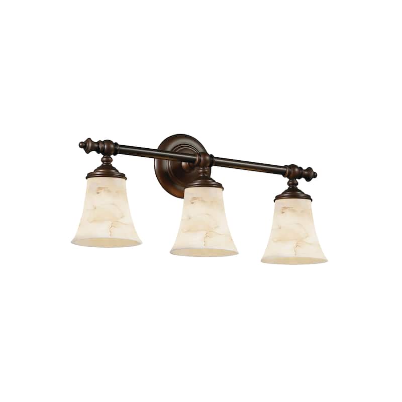 Justice Design Alabaster Rocks Tradition 3-light Dark Bronze Bath Bar, Round Flared Shade