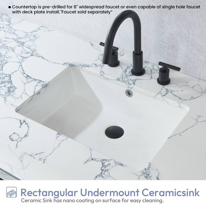Ecija Bath Vanity, Metal Support with Composite Stone Top and Mirror