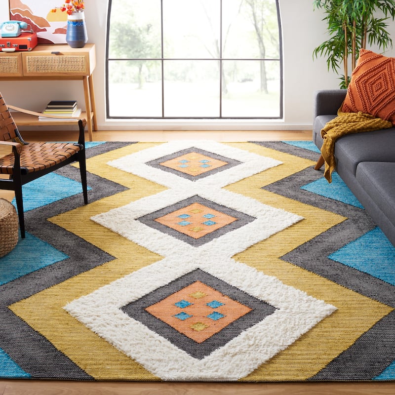 SAFAVIEH Handmade Kenya Ljupka Boho Tribal Diamond Wool Rug - 8' x 10' - Black/Ivory