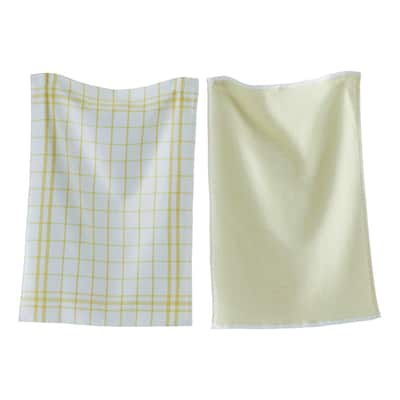 26L"x18W" Classic Yellow Cotton Set of 2 Checked and Solid Terry Cloth Dishtowel Kitchen Towel Yellow Machine Washasble