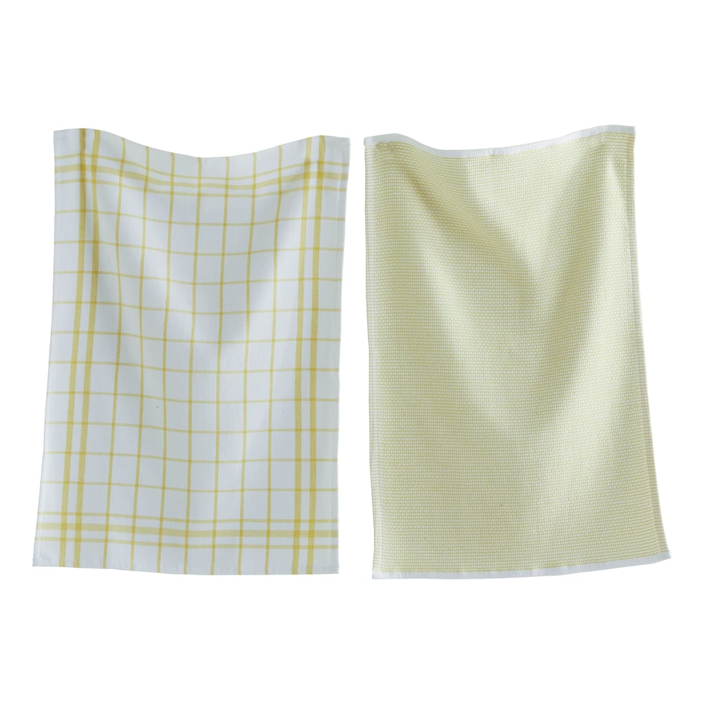 26L"x18W" Classic Yellow Cotton Set of 2 Checked and Solid Terry Cloth Dishtowel Kitchen Towel Yellow Machine Washasble