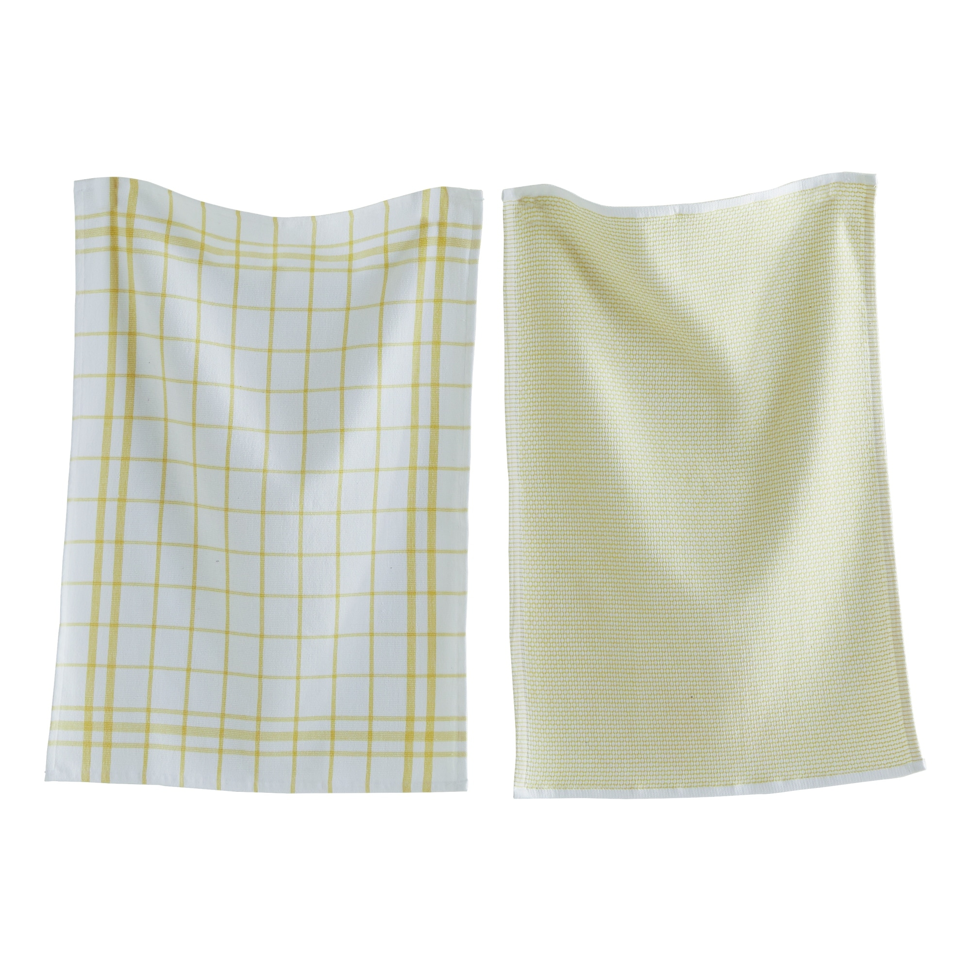 26L"x18W" Classic Yellow Cotton Set of 2 Checked and Solid Terry Cloth Dishtowel Kitchen Towel Yellow Machine Washasble