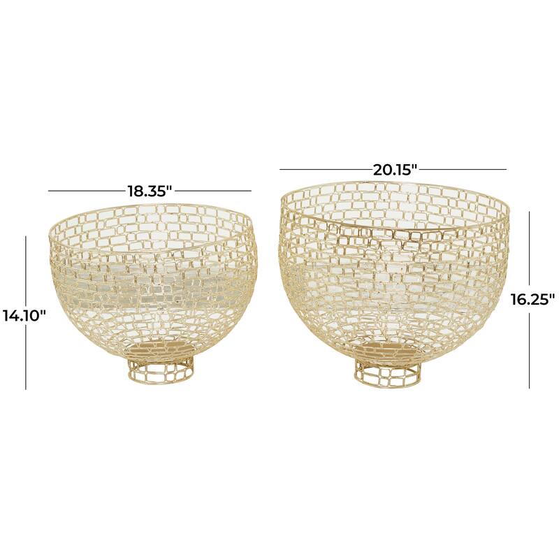 Gold Metal Decorative Bowl Decorative Bowl with Chain Link Patterns (Set of 2)