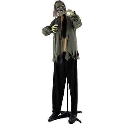 Haunted Hill Farm Life-Size Animatronic Zombie, Indoor/Outdoor Halloween Decoration, Red Flashing Eyes, Poseable