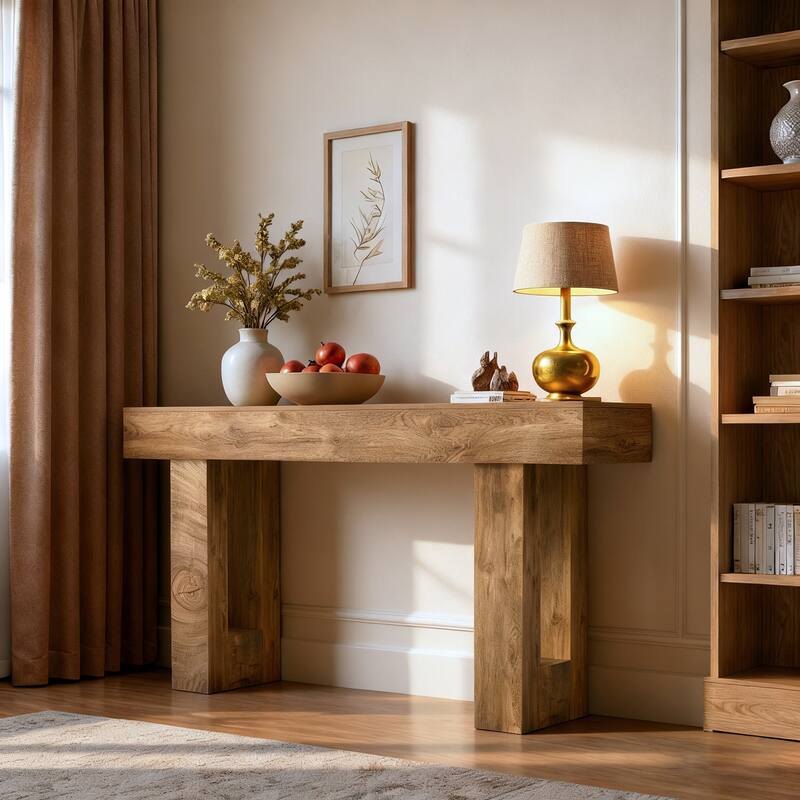 Anmytek Farmhouse Console Table,Wooden Rectangular Sofa Table Behind Couch for Entrance